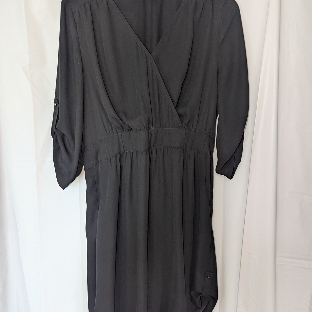 Black Rain faux wrap Dress Womens size L in black Pullover 3/4 sleeve